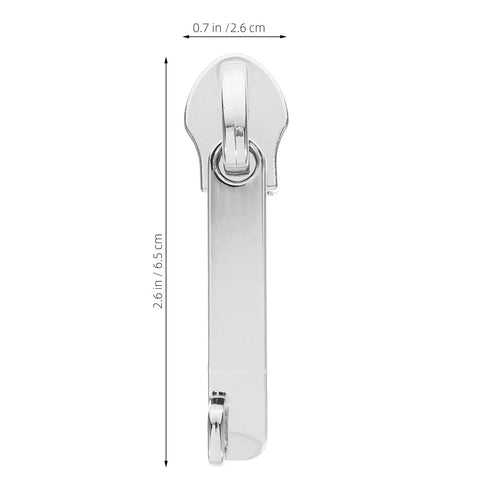 Close-up of a silver metal zipper slider from 4 Pack Universal Zipper Repair Kit With Metal Sliders And Pulls For Luggage And Travel Bags
