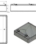 Technical drawing of Stainless Steel Mesh Parts Washing Basket With Double Locking Lid For Secure Storage And Parts Cleaning, Rust Resistant Heavy Duty Organizer Tray, 11 By 11 By 3 Inches.