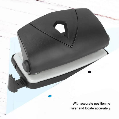 2 Hole Puncher With Positioning Ruler Mini Handheld Black Office Tool For School Non Slip Bottom 10 Sheet Capacity