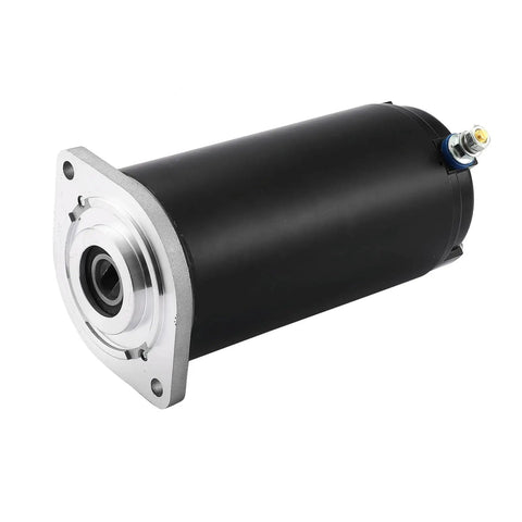 Front view of a heavy duty 12V pump motor from the Hydraulic Leveling System Kit for RV Unidirectional Power Unit Upgrades.