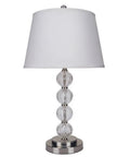 62.5 Inch Satin Nickel Glass Floor Lamp With Linen Drum Shade, Clear Glass Balls, Crystal Accents, Brushed Nickel Finish