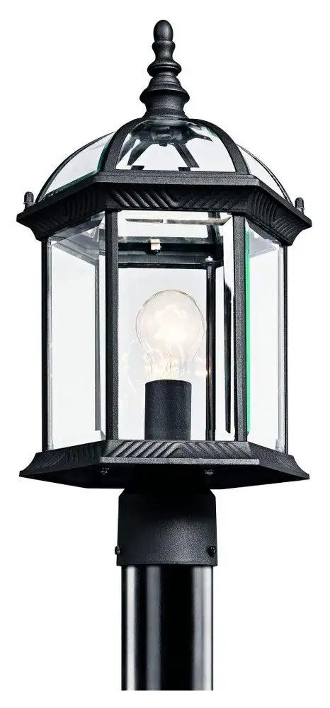 Barrie Outdoor Post Mount 1 Light Black Post Light with Clear Beveled Glass Weatherproof Wet Location Rated 18 Inch Height