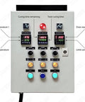 Front view of powder coating oven control panel with light and fan control 240V 75A 18000W heavy-duty wall mount enclosure.