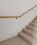 Rock Solid Oak Wood Indoor Stair Banister Rail With Wall Mounted Handrail And Heavy Duty Metal Brackets on staircase