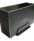Heavy Duty Dual 3.5 Inch Sata Hard Drive Enclosure With Straight Up Usb 3.2 Port And Reliable Five Gbps Speeds Supporting Raid Zero One Profiles And Integrated Fan Controller For No Sweat Data Storage Setup, black aluminum exterior with ventilation.