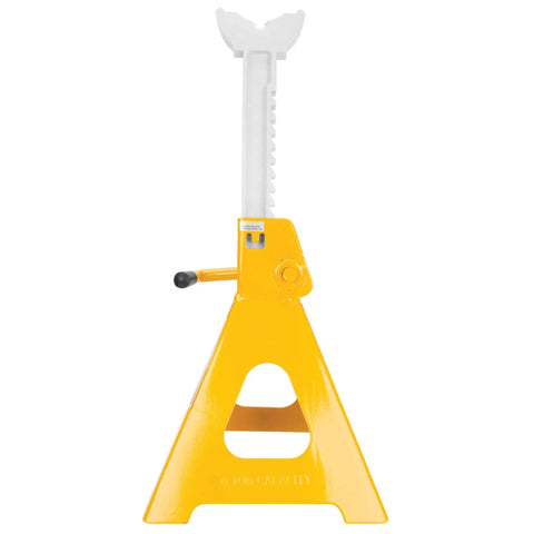 Ratchet Style Jack Stand Set For Lifting Vehicles During Maintenance Heavy Duty 6 Ton Capacity Easy Height Adjustments Yellow Durable Steel Construction For Safe Vehicle Support