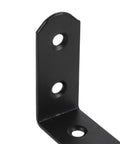 Close-up of Beefy Heavy Duty L Shaped Corner Braces Set, 20 Pcs Metal Shelf Mount Brackets in black with three screw holes.