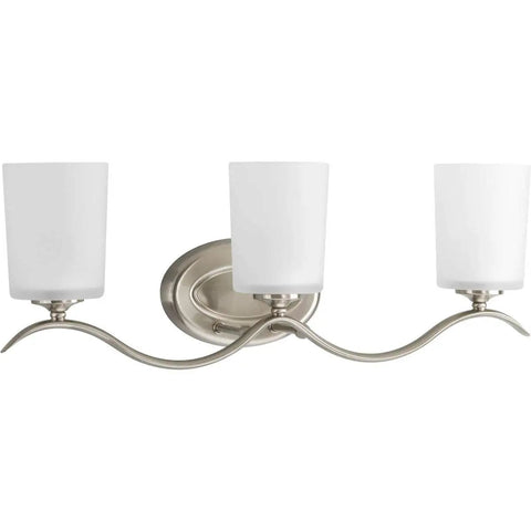 Three Light Brushed Nickel Bath Vanity Light With Etched Glass Shades For Traditional Bathroom Style Classic Fixture For Elegant Home Decor And Modern Vibe