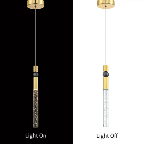 Mini Crystal Pendant Light With Dimmable LED Bulb For Kitchen Island And Bathroom Black Gold Finish Featuring Bubble Crystal Cylinder And Sleek Modern Low Profile Design For Dope Ambient Lighting