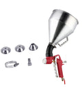 Straight Up Professional Paint Sprayer With Rock Solid Aluminum Tank and Elbow Style Design featuring tools and attachments.