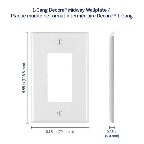 One-Gang Decora Midway Nylon Wall Plate 10 Pack White Taller Than Standard Smooth Face With Rounded Edges Durable Cover with dimensions