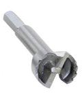 Killer One Inch Tenon Cutter With Beefy Twin Blades And Built In Scale fits half inch drills, solid aluminum body close-up.