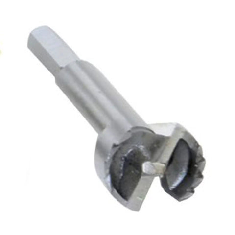 Killer One Inch Tenon Cutter With Beefy Twin Blades And Built In Scale fits half inch drills, solid aluminum body close-up.