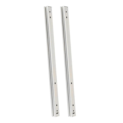 Rugged Three Fold Full Extension Drawer Slides Side Mount 400mm Ball Bearing Runners For Cabinets RVs Medical Carts And Electronics Enclosures Zinc Plated Steel With Smooth Glide showing two extended steel rails