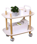 Portable Rolling Storage Cart Multi Functional Organizer Rack With Curved Grip And Tray Surface Clean White Finish, two-tiered design.
