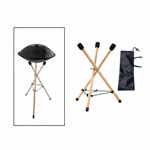 Versatile Portable Adjustable Wooden Handpan Drum Stand With Slick Travel Storage Bag, wooden tripod stand with travel bag.