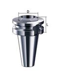 Killer BT50 Short Cone Holder Collet Chuck With ER40S Grips showing D and L dimensions, stainless steel construction for CNC work.