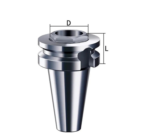Killer BT50 Short Cone Holder Collet Chuck With ER40S Grips showing D and L dimensions, stainless steel construction for CNC work.