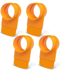 Awesome Four Inch Integrated Blast Gates For Dust Collectors That Are Clog Resistant With Gapless Tapered Design To Keep Max Suction Power Four Pack Of Patented Sliding Gate Fittings That Install Easy, showing orange gates made of ABS plastic