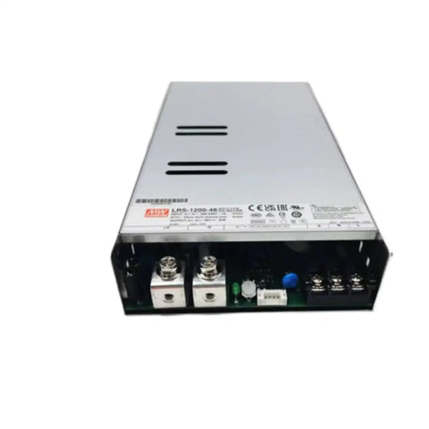 LRS-1200 12V Switching Power Supply Enclosed Industrial Grade, 1200W Peak Output, Wide Input Range 90-132VAC or 180-264VAC Switchable, Rock-Solid Short-Circuit, Overload, Over-Voltage and Over-Temperature Protection For Reliable Performance. silver metal enclosed industrial 12V power supply with terminal block