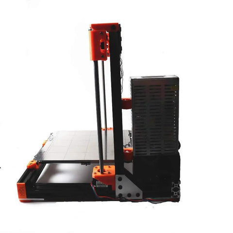 Straight Shot 3D Printer Bear Upgrade Kit Built For Prusa i3 Mk3 side view showing 2040 aluminum profiles and heated bed.