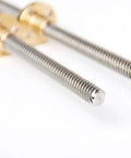Close-up of Stainless Steel Trapezoidal Lead Screw With Brass Nut for 3D Printers, T12 Type, 3mm Pitch and Lead, 1000mm length
