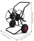 Totally Rock Solid Heavy Duty Garden Hose Reel Cart With Smooth Rolling Wheels Low Center Base Stays Put Outdoors Black with dimensions.