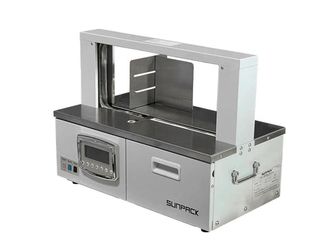 Table Top Strapping Banding Machine WK02 30 for Banding Books and Brochures, silver finish, compact tabletop design