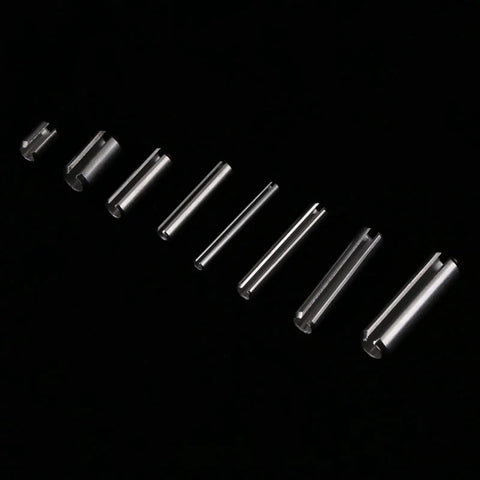 All In One 280Pcs 304 Stainless Steel Roll Pin Kit In Durable Plastic Box With M1.5 To M8 Sizes For Mechanical Projects Heavy Duty Pin Fastener Set For Hardware Repairs And Quick Fixes, showing various pin sizes displayed on a black background.