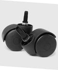 Solid Black Nylon Chair Leg Floor Protectors For Swivel Office Chairs Anti Scratch Furniture Feet Caps - Close-up of wheels.