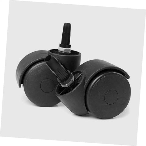 Solid Black Nylon Chair Leg Floor Protectors For Swivel Office Chairs Anti Scratch Furniture Feet Caps - Close-up of wheels.