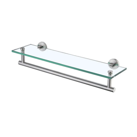 Tempered Glass Bathroom Shelf With Towel Bar 20 Inch Wall Mounted Storage Unit In Brushed Stainless Steel SUS 304