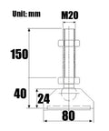 Top Notch Built Different Adjustable Furniture Leveling Feet With Bully Proof Nylon Cup Base Universal Threaded Rods For Cabinets Dryers Tables Self Leveling Mount Six Piece Set diagram with dimensions in mm