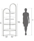 Diagram of Dope Industrial Boho 4 Tier Corner Bookshelf With Metal Frame And Rattan Shelves Freestanding Display Rack dimensions