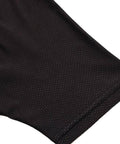Close-up of a black textured fabric, focus on stitching and material detail.