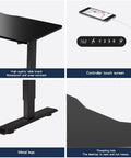 Rock Solid 55 Inch Electric Standing Desk With Double Beam Frame, showcasing touch screen controller and metal legs.