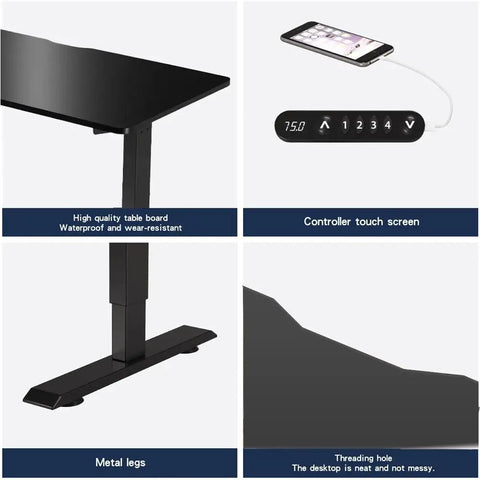 Rock Solid 55 Inch Electric Standing Desk With Double Beam Frame, showcasing touch screen controller and metal legs.