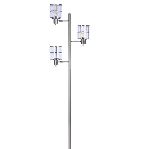 Modern Three Light Floor Lamp With Adjustable Ribbed Glass Shades And Reading Light, 68 Inches Tall, Cool Brushed Nickel Finish