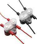 Bus Bar Terminal Block Power Stud Size 0.3125 Inch Battery Junction Post Distribution Block Insulated With Cover DC 48V 250A For Auto Truck RV Boat Red And Black Beefy shown with insulated cover and wires in red and black