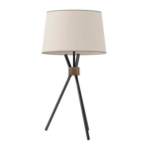 Benson Tripod Floor Lamp, 60 Inch Tall, Black With Antique Brass Accent, Drum Linen Shade, Modern Mid Century Style