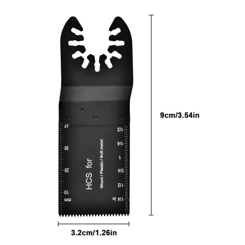 Bi Metal 32mm Oscillating Saw Blades Set For Wood Plastic And Soft Metals Multipurpose Cutters That Fit Your Oscillating Multi Tool Tough High Strength HSS Blades Built For Daily DIY Cutting Jobs, showing blade dimensions.