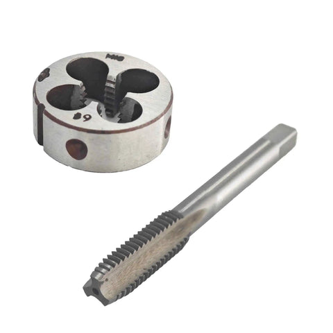 M10 X 1.5mm Metric Tap And Die Set For Metal Working And Repair, Right Hand Threading Tool Kit showing HSS tap and round die.