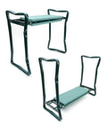 Folded and unfolded Grab And Go Foldable Garden Kneeler Seat With Two Pocket Tool Bag Pouch And EVA Foam Knee Pad, garden stool.