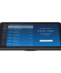 Straight Fire All In One Video Conference Bar Bundle With Tap Ip Panel And Motorized Panning Camera For Seamless Teams And Zoom Meetings Setup With Graphite Finish And 4X Digital Zoom For Optimal Small Room Viewing, touchscreen controller showing meeting schedule.