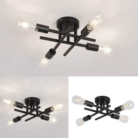 Semi Flush Mount 4 Light Ceiling Chandelier Matte Black With E26 Base For Modern Farmhouse Kitchen Dining Room Living Room Bedroom And Study Create A Cozy Yet Sleek Vibe That Upgrades Any Space Easy To Install in matte black finish.