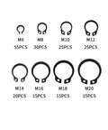 200 Piece M6 M8 M10 M12 M14 M16 M18 M20 Internal And External Retaining Circlips C Clip Washers Snap Ring Kit In Carbon Steel