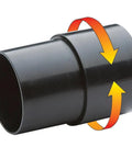 Two And A Half Inch Swivel Hose Adapter For Shop Vacuums, 360 Degree Dust Collection Fitting, black plastic, no kinks or coils