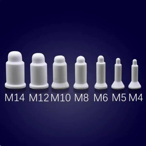 10 Pcs Ceramic Positioning Pins Right Angled M6 For Spot Welding Machines Nut Electrode Insulator Hella Heat Resistant To 1500 Degrees C Corrosion Proof Badass Part displayed in various sizes from M4 to M14.