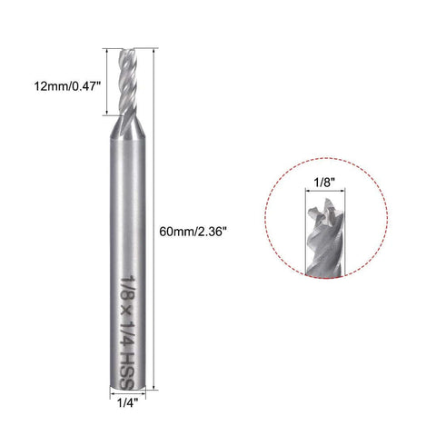 uxcell HSS-AL spiral drill bit, 1/8 in cutting diameter, 4-flute, 1/4 in straight shank