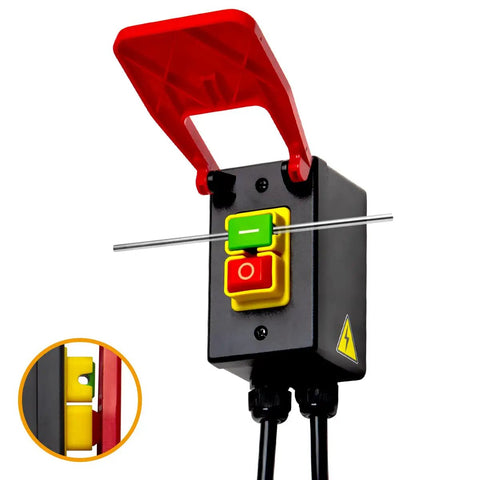 No Sweat Workshop Rig 120V Magnetic Knee Activated Emergency Stop Switch With 5.5 Foot Cord for easy hands-free control.